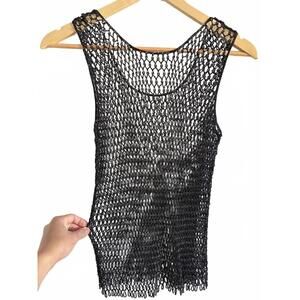 Handmade Women's Black All Beaded Tank Fringe Hem Size M